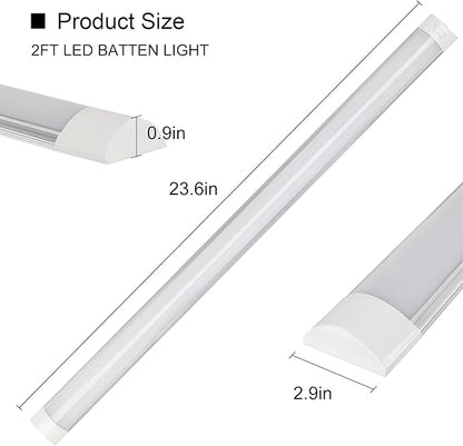 2-Pack 2FT LED Batten, Close to Ceiling Light fixtures, 20W, Ultra-Thin Day Light, 4000K, IP20, LED Ceiling Light for Garage, Stores, Warehouse, Office, Corridor, supermarkets, etc.