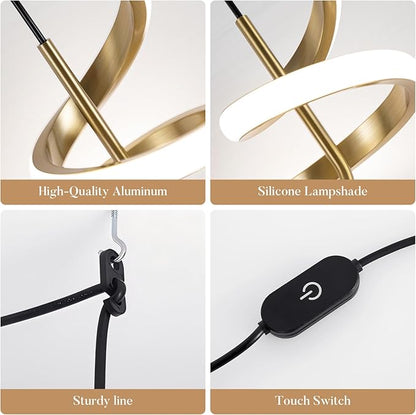 Plug in Pendant Light 3000~6000K Hanging Lights with Plug in Cord, Touch Switch Modern Pendant Light, Gold Hanging Lamps for Living Room, Kitchen, Dining Room, Bedroom,1 Pack