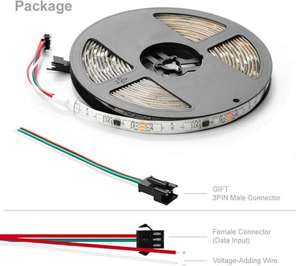 BTF-LIGHTING WS2811 DC24V 32FT Addressable RGB LED Strip 600LEDs 100Pixels Dream Color White PCB IP30 Non-Waterproof Works with Arduino/Respberry/etc Prevent Voltage Droping(No Adapter or Controller)