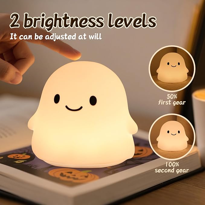 Ghost Night Light Color Changing, Cute Cloud Decor with Colors & 50Hrs, Tap Control Light Up Ghost for Kids, Rechargeable Halloween Gifts, [Mothers Day Gifts]