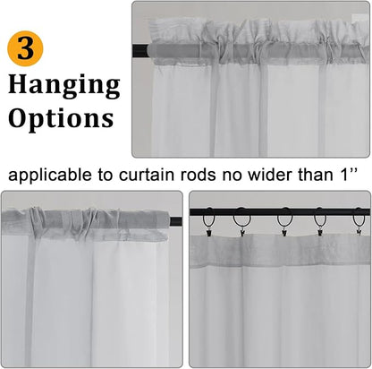 Gwine Light Grey Sheer Curtains 30 Inch Length, Short Light Filtering Voile Small Cafe Kitchen Curtains with Rod Pocket, Short Curtain for Bathroom Window, 42x30 Inch, 2PCS
