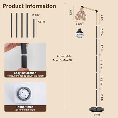 30W standing grow lights for indoor plants, 70-inch indoor adjustable angle plant lamp, 4000K floor-standing plant lamp, equipped with a 24-hour cycle timer, suitable for medium and large plants
