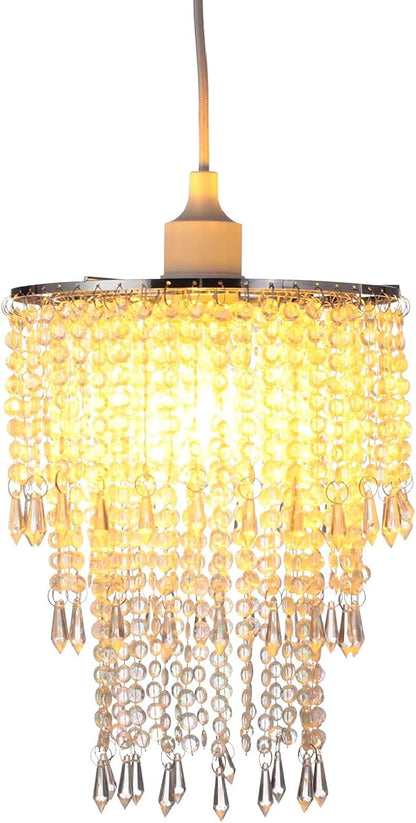 Acrylic Chandelier Shade, Ceiling Light Shade Beaded Pendant Lampshade with Crystal Beads and Chrome Frame for Bedroom, Wedding or Party Decoration, Diameter 8.7'' 3 Tiers