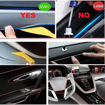El Wire White Interior Car LED Strip Lights, 3M Neon Wire USB 5V with Fuse Protection for Automotive Interior Decoration, with 6mm Sewing Edge