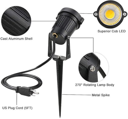 Romwish LED Landscape Spotlight 5W, Outdoor Landscape Lighting 120V Plug-in, 550LM Waterproof LED Landscape Lights, Landscape Spot Lights for Yard, Garden, Tree, Driveway, 3000K Warm White (6 Pack)