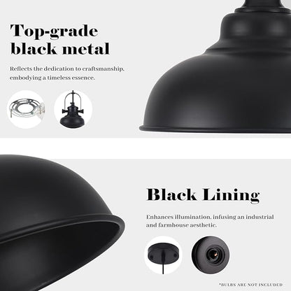 Black Pendant Lights Kitchen Island, 11.4 Inch Dome Pendant Light, Farmhouse Pendant Light, Island Pendant Light for Kitchen Island, Dining Room, Living Room (3 Pack)