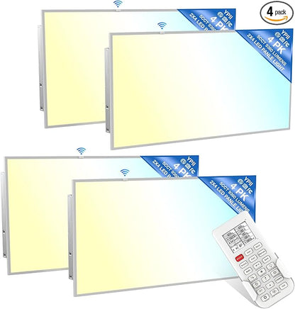 LED Flat Panel Light LED Drop Ceiling Light Fixture, 5 CCT 3000K-6500K Adjustable & 5 Wattage 30-72W Selectable Recessed Back-Lit Fixture for Office(4Pack 2x4 with Motion Sensor and Remote)