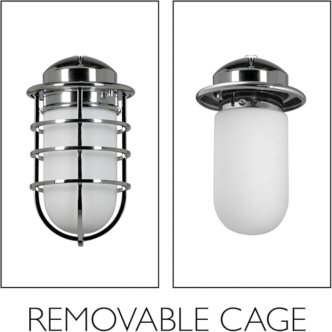 Design House 588947-PC Seaton Classic Industrial 1-Light Indoor Dimmable Wall Light with Removeable Metal Wire Cage and White Opal Frosted Glass for Kitchen Hallway Bedroom Bathroom, Polished Chrome