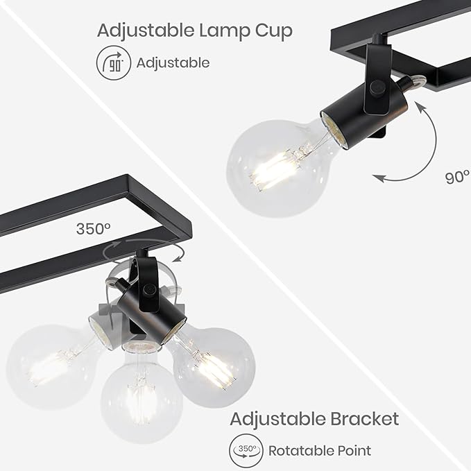 KEESFU 6-Light Black Track Lighting Fixtures Ceiling, Modern Kitchen Track Light Kit with 6 Rotatable Heads, for Kitchen, Hallway, Living Room (Bulbs Not Included)