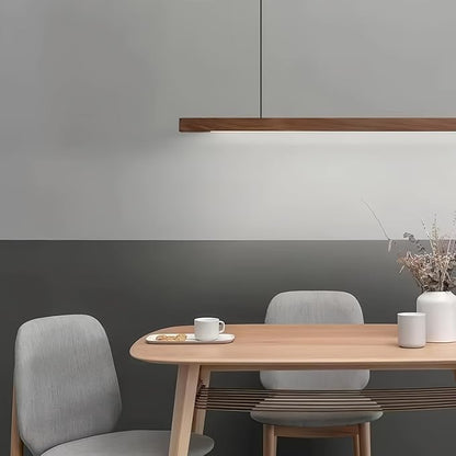 Modern LED Chandelier Walnut Color Dining Room Kitchen Island Long Hanging Lights Restaurant Office Coffee Home Lighting Ash Wood Remote Control Dimmable (2 Round Bases, 100cm(39.3in))