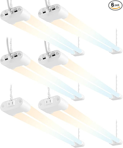 Hlite 4FT LED Shop Lights 5500LM - 3CCT Selectable 4000K/5000K/6500K, Adjustable Wattage 25W 34W 42W, Linkable Utility Light Fixture for Garage Ceiling Workshop,6 Pack