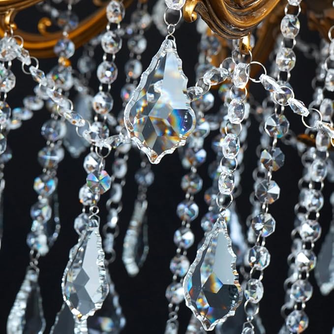 Antique Gold Crystal Chandelier Lighting 8-Light Contemporary Chandeliers Classic Crystal Candle Island Lighting Dining Room Foyer Entrance Light Fixture 27"