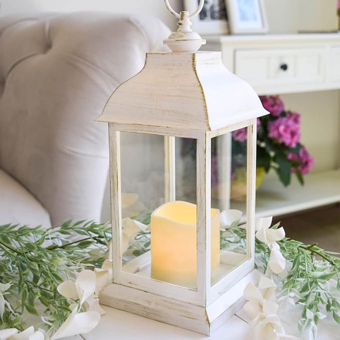 6PCS LED Decorative Lanterns, Kate Aspen White Vintage Rustic Home Décor Lantern Tabel Centerpiece for Wedding, Bridal Shower, Anniversary Party - Manchester
