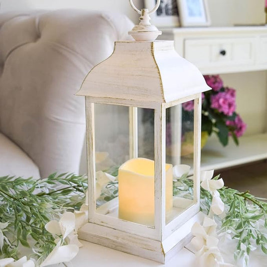 6PCS LED Decorative Lanterns, Kate Aspen White Vintage Rustic Home Décor Lantern Tabel Centerpiece for Wedding, Bridal Shower, Anniversary Party - Manchester