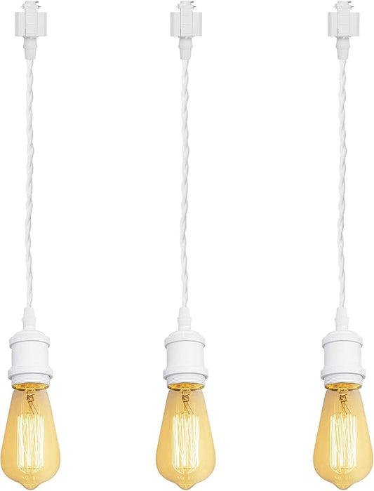 Kiven H-Type Wire Track LightPendants, 7 Inch Cord Length White Weave Rope, Restaurant DecorativePendant Light Industrial Pendant Lamp 3 Pack,Bulb Not Included（White）