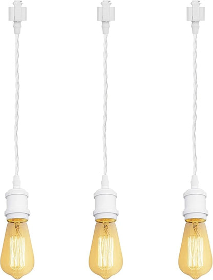 Kiven H-Type Wire Track LightPendants, 15.7 Inch Cord Length White Weave Rope, Restaurant DecorativePendant Light Industrial Pendant Lamp 3 Pack,Bulb Not Included（White）