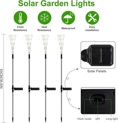PXBNIUYA 4 Pcs Solar Garden Light Outdoor,175 LED Solar Firework Lights for Yard, 2 Modes IP67 Waterproof Copper Wire DIY Decorative Light, Starburst Lights for Party Patio（Warm White）