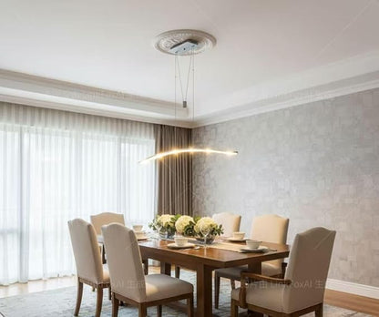 Linear LED Pendant Light Fixture Hanging Chandelier Poor Table Lights Height Adjustable 27W 3000K Warm Lamps for Living Dining Room Kitchen Island Bedroom Bar Restaurant, Brushed Aluminum.
