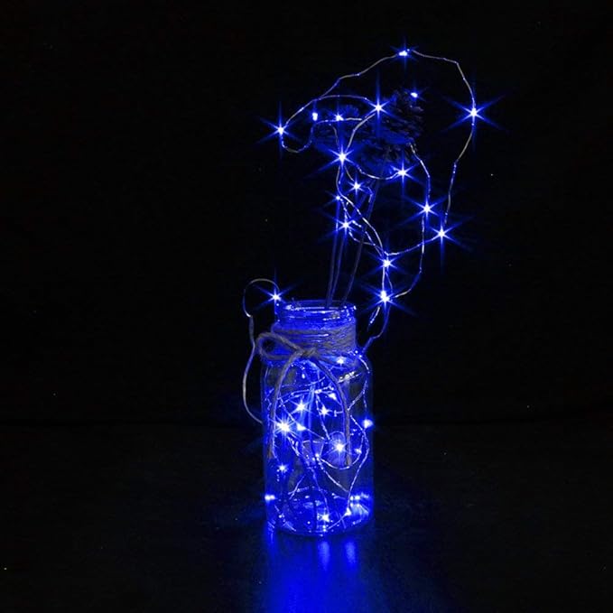 CYLAPEX 12 Pack Fairy Lights Battery Operated 7ft 20 LED Mini String Lights Silver Wire Firefly Starry Moon Lights for Halloween Wedding Mason Jars Party Christmas Centerpiece Table Decorations, Blue