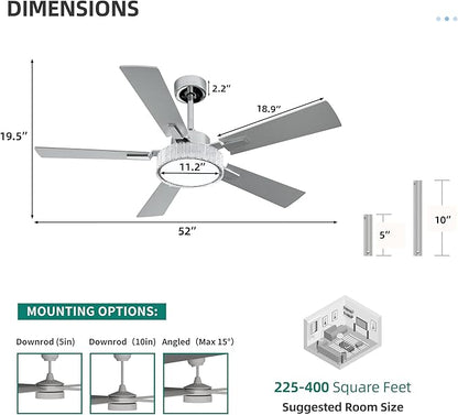 YITAHOME 52 Inch Chandelier Ceiling Fans with Lights and Remote/App, Smart Ceiling Fans Compatible with Alexa, Reversible Quiet DC Motor, Dual Finish Blades, Dimmable Lighting for Living Room, Nickel