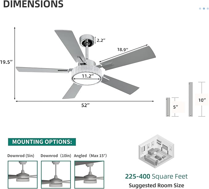 YITAHOME 52 Inch Chandelier Ceiling Fans with Lights and Remote/App, Smart Ceiling Fans Compatible with Alexa, Reversible Quiet DC Motor, Dual Finish Blades, Dimmable Lighting for Living Room, Nickel