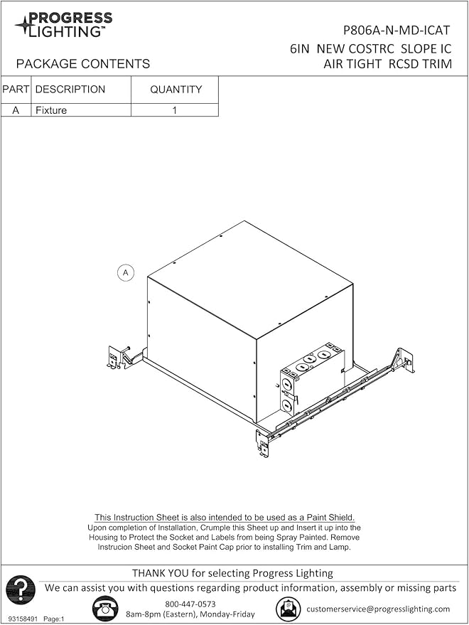 Progress Lighting P806A-N-MD-ICAT 6" Recessed Slope Ceiling New Construction IC Housing 6" Trim