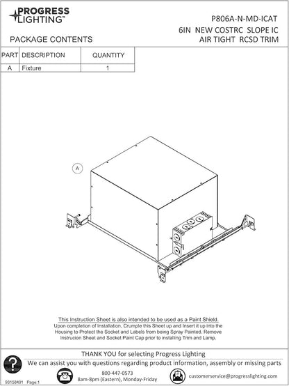 Progress Lighting P806A-N-MD-ICAT 6" Recessed Slope Ceiling New Construction IC Housing 6" Trim