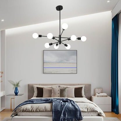 Sputnik Chandelier, Black Modern Industrial Chandeliers 8-Light, Mid Century Ceiling Lighting Fixture for Living Room, Kitchen, Bedroom, Dining Room, Farmhouse