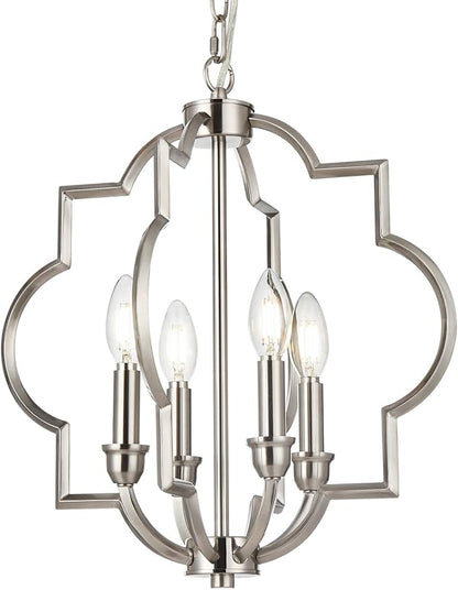 4-Light Brushed Nickel Chandelier, Modern Dining Room Light Fixtures Over Table, Geometric Hanging Pendant Light for Bathroom, Foyer, Hallway, Kitchen, Entryway