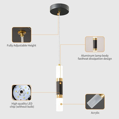 Modern Kitchen Island Light Fixture Dimmable LED Black Mini Pendant Light Bedroom Bedside Table Black Gold Small Pendant Lighting (3-Pack)