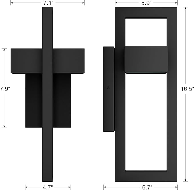 Krychiler 16.5 Inch Contemporary Outdoor Wall Lights with 3000K Integrated LED, 2 Packs Matte Black Metal Modern Exterior Lighting Fixtures Outside Wall Mount, for House Porch Patio Garage Front Door