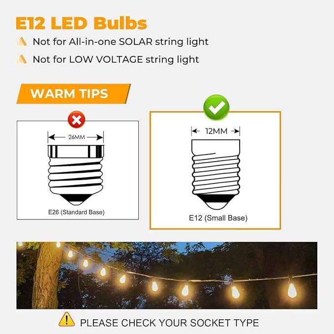 GvvooHome 24 Pack LED ST38 Replacement Bulbs, 1 Watt E12 LED Bulb 2700K Warm White, Vintage Dimmable Shatterproof Bulbs for Indoor Outdoor Patio Garden String Lights, Dimmable