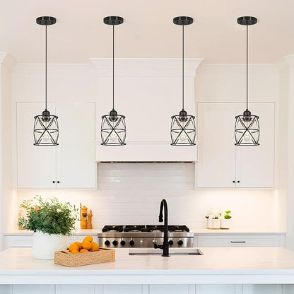 DSMJFU 2 Pack Black Pendant Lights, Modern Clear Glass Adjustable Hanging Lighting for Kitchen Island Bedroom Bathroom Entryway Hallway, E26 Base Ceiling Pendant Light Fixtures