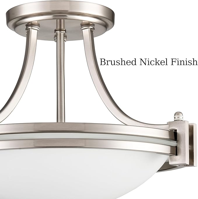 Modern 2-Light Semi Flush Mount Ceiling Light Brushed Nickel 12-Inch Milk Glass Light Fixtures Ceiling Mount for Bedroom Hallway Staircase Kitchen
