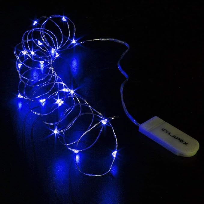 CYLAPEX 12 Pack Fairy Lights Battery Operated 7ft 20 LED Mini String Lights Silver Wire Firefly Starry Moon Lights for Halloween Wedding Mason Jars Party Christmas Centerpiece Table Decorations, Blue