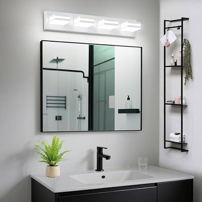 IZORRO LED Modern Bathroom Lights Fixtures(4-Light,Dimmable,360°Rotate),Matte White Acrylic Wall Lighting,Vanity Lights for Bathroom Over Mirror - 6000k 24In （No Assembly Required）