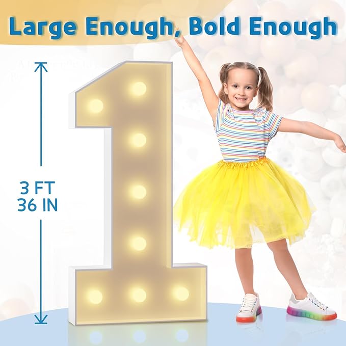 Marquee Numbers 3 Feet Tall Large Light Up Numbers 10th 10 Year Old Birthday Decorations Big Yellow Light Outdoor Anniversary Decorations Balloon Arch Kit Party Backdrop 10