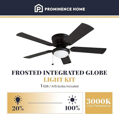 Prominence Home Benton Traditional 52 Inch Ceiling Fan with Light, LED Flush Mount Ceiling Fan, Indoor Fan with 5 Blades, Matte Black and Gray Cedar Blade Finish Options, Matte Black (50853-01)