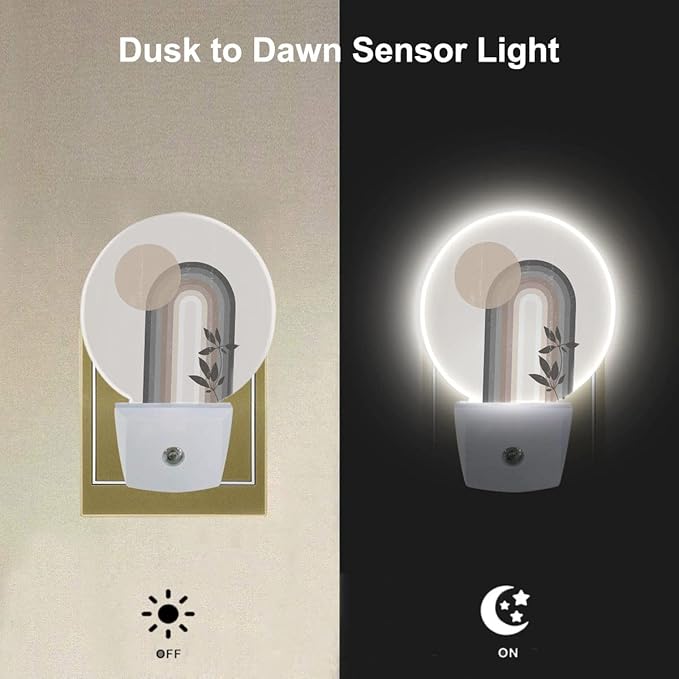 EKOBLA Mid Century Boho Plug-in Night Light, Abstract Sun & Arch Modern LED Nightlight with Dusk to Dawn Sensor for Bedroom & Living Room
