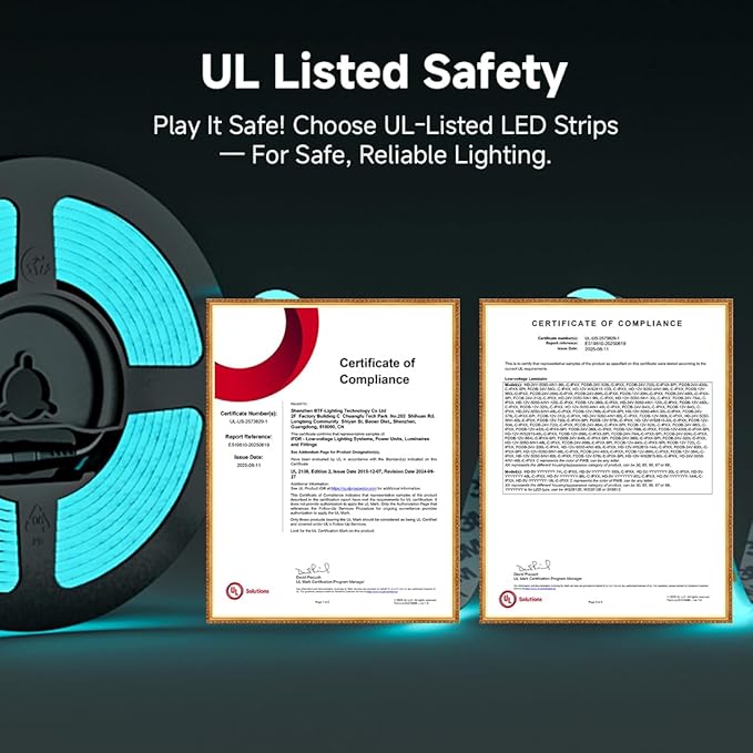 BTF-LIGHTING FCOB COB 3mm Width UL Listed Super Narrow Flexible Uniform LED Strip Light Ice Blue 16.4FT DC12V CRI 90+ Dimmable LED Ribbon for Kitchen Home Indoor Decor(No Adapter or Controller)