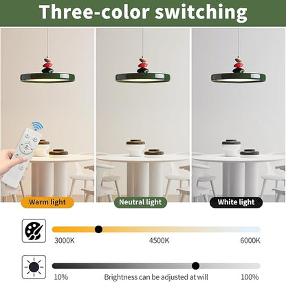 Mikeru Modern Pendant Lights, 23.6" Vintage Green Pendant Lighting Fixture with Remote Control Dimmable 3 Color Mode & Brightness Mid Century Island Light Fixture for Dining Room,Kitchen,Living Room