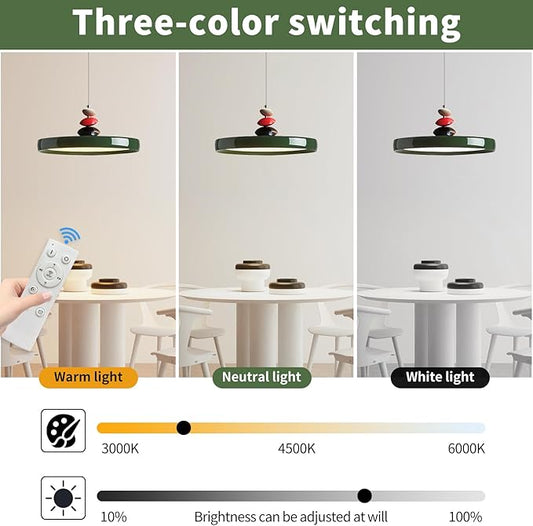 Mikeru Modern Pendant Lights, 15.8" Vintage Green Pendant Lighting Fixture with Remote Control Dimmable 3 Color Mode & Brightness Mid Century Island Light Fixture for Dining Room,Kitchen,Living Room