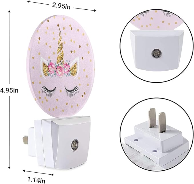 EKOBLA Unicorn Plug-in Night Light, Pink & Gold Polka Dot LED Nightlight with Dusk to Dawn Sensor for Teen Girls Gift