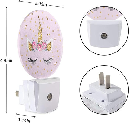EKOBLA Unicorn Plug-in Night Light, Pink & Gold Polka Dot LED Nightlight with Dusk to Dawn Sensor for Teen Girls Gift