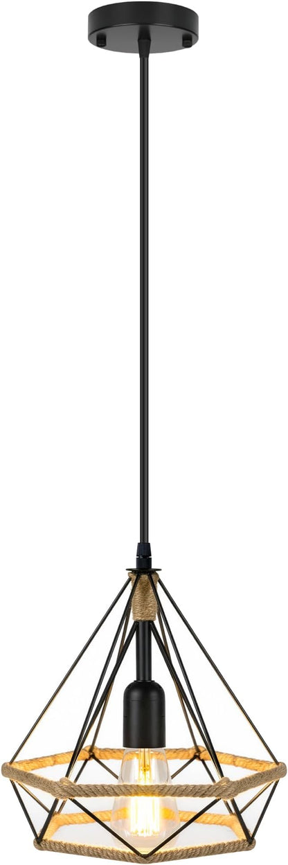 ropelux Pendant Lights Fixtures, Black Farmhouse Kitchen Island Lighting, Adjustable Height Modern Metal Hanging Light Fixture for Kitchen Island Sink Dining Room Bedroom- 1 Pc