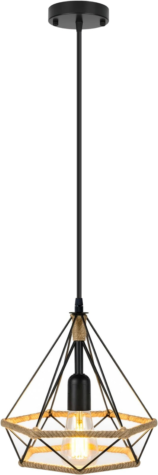 ropelux Pendant Lights Fixtures, Black Farmhouse Kitchen Island Lighting, Adjustable Height Modern Metal Hanging Light Fixture for Kitchen Island Sink Dining Room Bedroom- 1 Pc