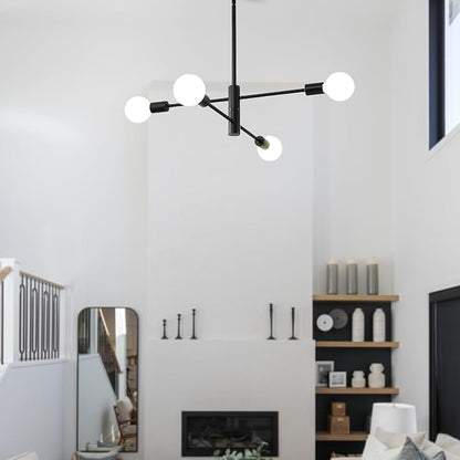 HHR 4-Light Sputnik Chandelier, Black Modern Chandelier Ceiling Light Fixture, Height Adjustable Chandeliers for Dining Room Kitchen Island, Mid Century Pendant Lighting for Living Room
