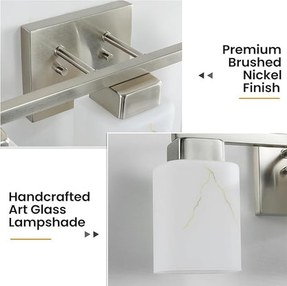 5-Light Square Bathroom Light Fixture, Brushed Nickel Modern Vanity Light with White Marble Glass Shade, for Bathroom Mirror, Living Room, Bedroom, Hallway, E26 Base