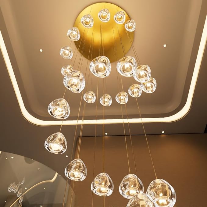 HAIXIANG LED Glam Chandelier 118 inches Long Light Luxury Crystal Ceiling Chandeliers Remote Dimmable High Ceiling Pendants Lighting Fixtures Antique Gold 15 Lights