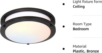 hykolity 13 inch Flush Mount LED Ceiling Light Fixture, 2700K/3000K/3500K/4000K/5000K Adjustable Ceiling Lights, Oil Rubbed Bronze Saturn Dimmable Lighting for Hallway Bathroom or Kitchen, ETL Listed